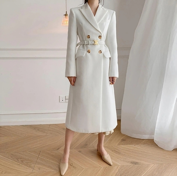 White Wool Blend Trench Coat - Picture 8 of 15
